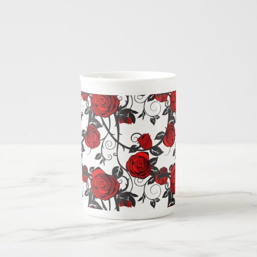 Bone China Mok-Red Rose Vine Porselein Kop (Voorkant)