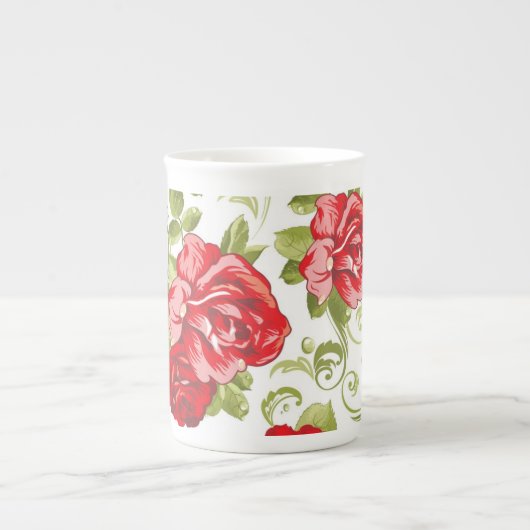 Bone China Mok- rode rozen Porselein Kop (Voorkant)