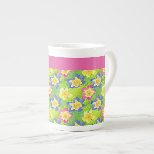 Bone China Mok to Personalize: Primroses Gingham (Voorkant rechts)