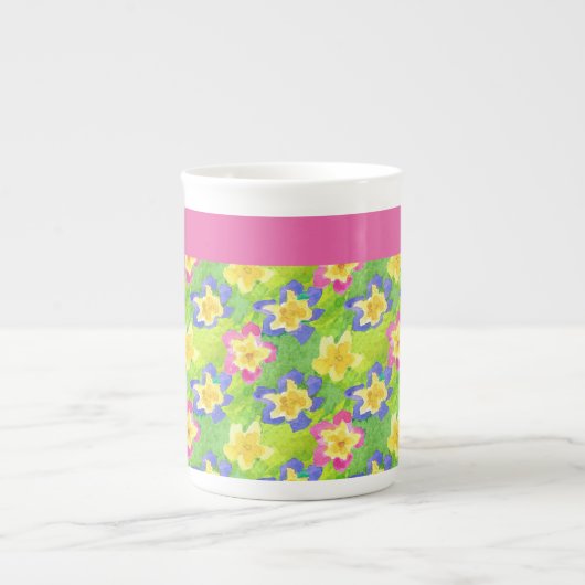 Bone China Mok to Personalize: Primroses Gingham (Voorkant)