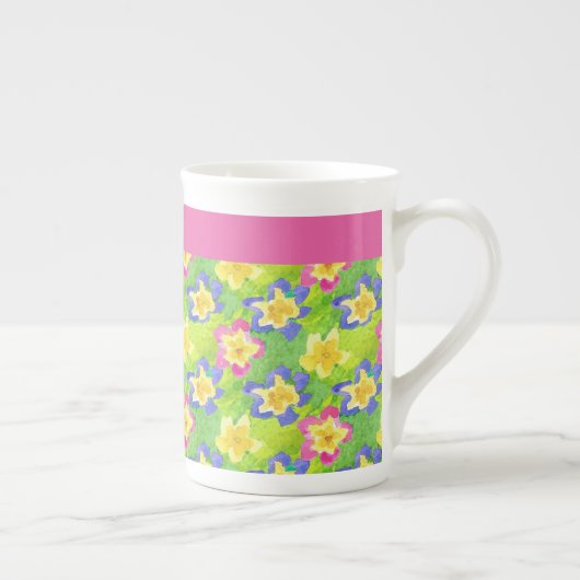 Bone China Mok to Personalize: Primroses Gingham (Rechts)