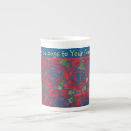 Bone China Mok to Personalize: Red Roses Dark Blue