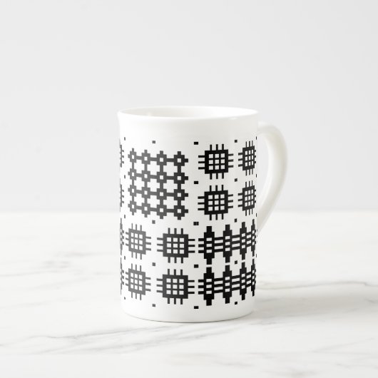 Bone China Mok Welsh Tapestry Pattern, Black (Voorkant rechts)
