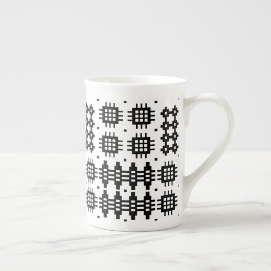 Bone China Mok Welsh Tapestry Pattern, Black (Rechts)
