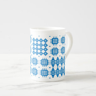Bone China Mok Welsh Tapestry Pattern, Bright Blu
