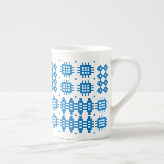 Bone China Mok Welsh Tapestry Pattern, Bright Blu (Rechts)
