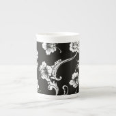 Bone China Mok-Zwart & Wit Bloemen Porselein Kop (Voorkant)