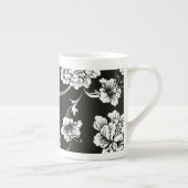 Bone China Mok-Zwart & Wit Bloemen Porselein Kop (Rechts)
