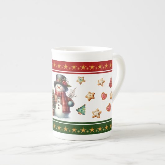 Bone China Mug with Snowman and Christmas Cookies Porselein Kop (Voorkant rechts)