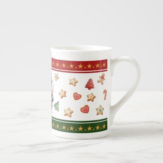 Bone China Mug with Snowman and Christmas Cookies Porselein Kop (Rechts)
