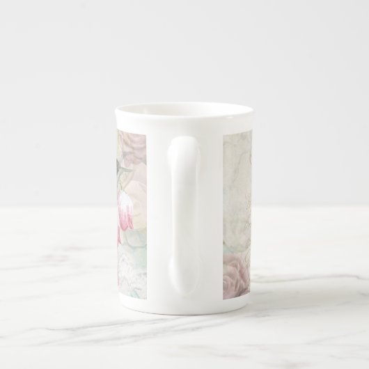 Bone China  Waterverf Bird met Flowers Porselein Kop (Achterkant)