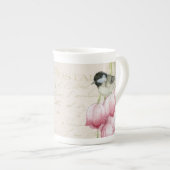Bone China  Waterverf Bird met Flowers Porselein Kop (Voorkant rechts)