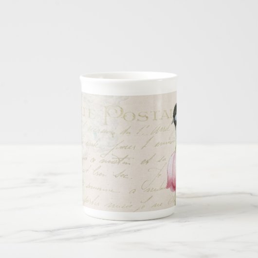 Bone China  Waterverf Bird met Flowers Porselein Kop (Voorkant)