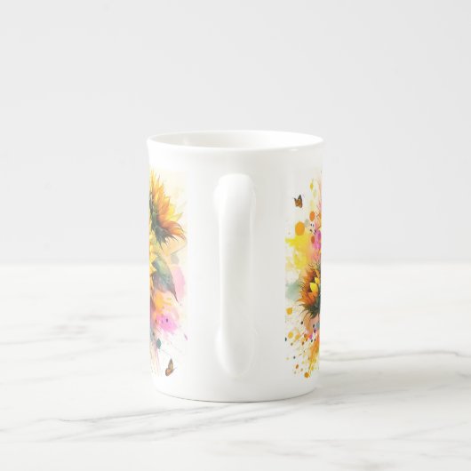 Bone China - Zonnebloemen Porselein Kop (Achterkant)