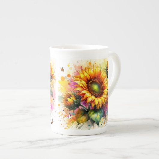 Bone China - Zonnebloemen Porselein Kop (Voorkant rechts)