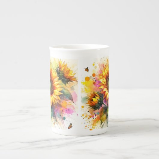 Bone China - Zonnebloemen Porselein Kop (Voorkant)