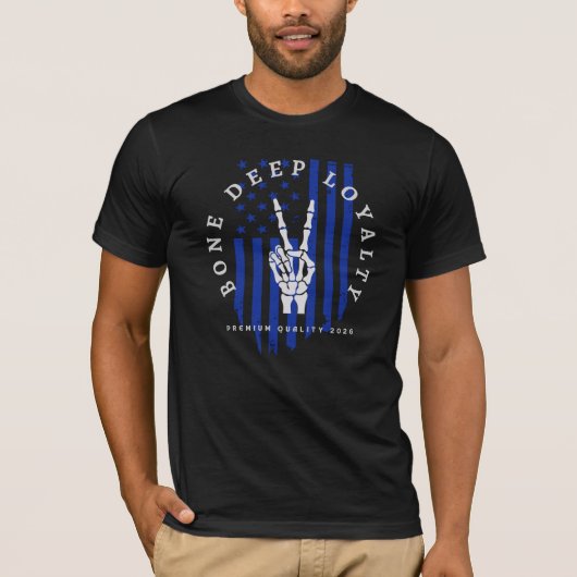 Bone Deep Loyalty Thin Blue Line Police Skull Tee T-shirt (Voorkant)