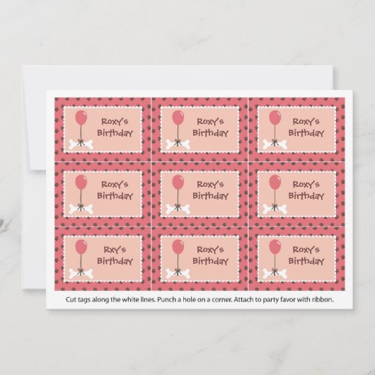 Bone en Ballon Dog Girl Party Favor Labels Kaart (Voorkant)