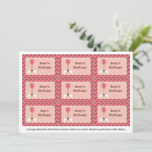 Bone en Ballon Dog Girl Party Favor Labels Kaart (Staand voorkant)