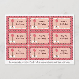 Bone en Ballon Dog Girl Party Favor Labels Kaart