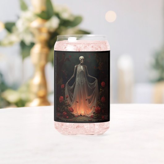 Bone girl wearing a wedding dress in a forest  blikvorm glas (Insitu (Huwelijk))