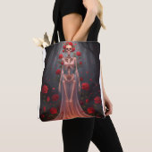 Bone girl wearing a wedding dress in a forest  tote bag (Dichtbij)