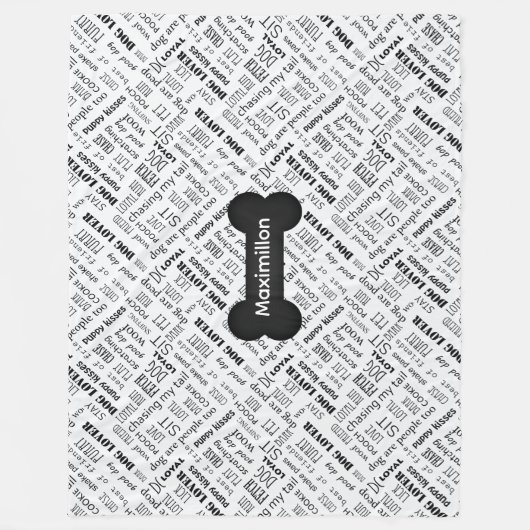 Bone met grote afmetingen en Word Cloud Black en W Fleece Deken (Voorkant)