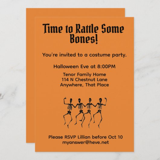Bone Rattling Skeletons Halloween Party Kaart (Voorkant / Achterkant)