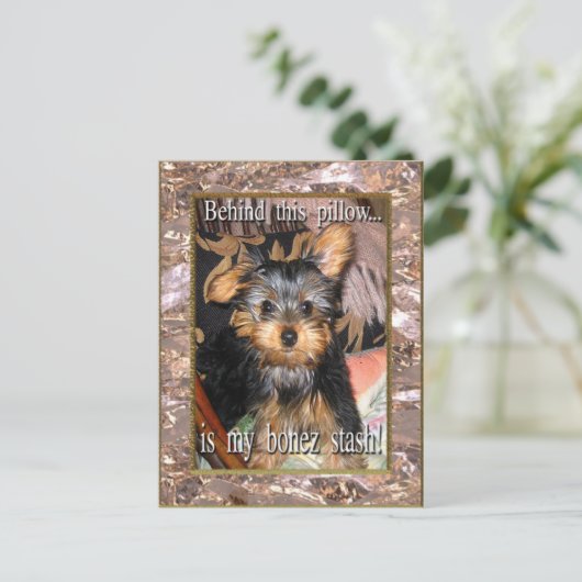 Bone Stash Yorkie Briefkaart (Staand voorkant)