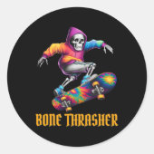 Bone Thrasher Skeleton Halloween kostuum Ronde Sticker (Voorkant)