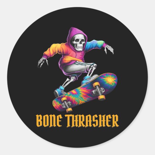 Bone Thrasher Skeleton Halloween kostuum Ronde Sticker (Voorkant)