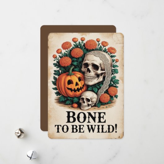 Bone to be wild! Halloween Feestdagenkaart (Voorkant / Achterkant in situ)