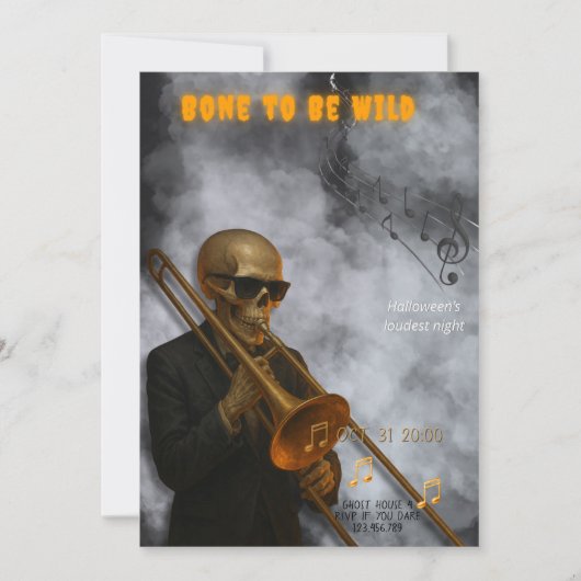 Bone to Be Wild - Skeleton Trombone | Halloween Kaart (Voorkant)