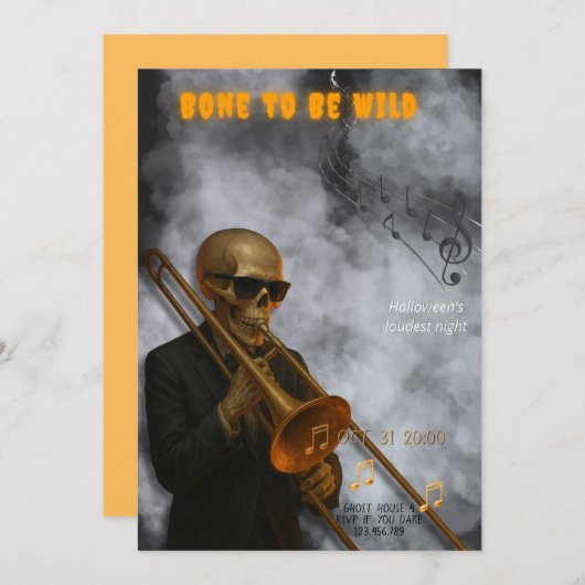 Bone to Be Wild - Skeleton Trombone | Halloween Kaart (Voorkant / Achterkant)