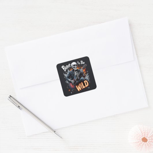 Bone to Be Wild Skeleton Vierkante Sticker (Envelop)