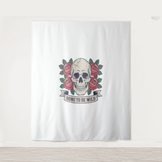 Bone to Be Wild Skull Rozen Wandkleed (Voorkant)