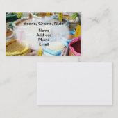 Bonen, korrels en noten voor verkoop in grote zakk visitekaartje (Voorkant / Achterkant)