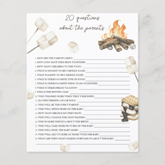 Bonfire baby shower - 20 vragen over ouder (Voorkant)