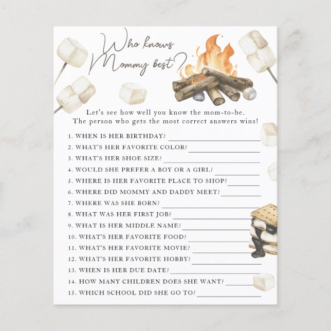 Bonfire baby shower - Wie kent mama het beste (Voorkant)