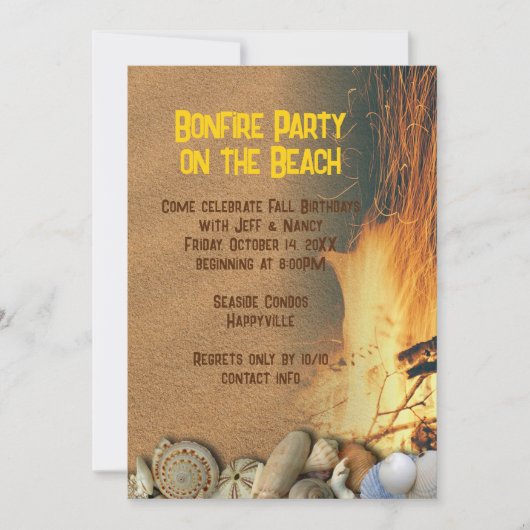 Bonfire Beach Shells Outdoor Party Kaart (Voorkant)