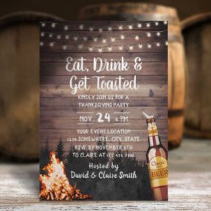 Bonfire & Beer Rustic Forest Thanksgiving Kaart