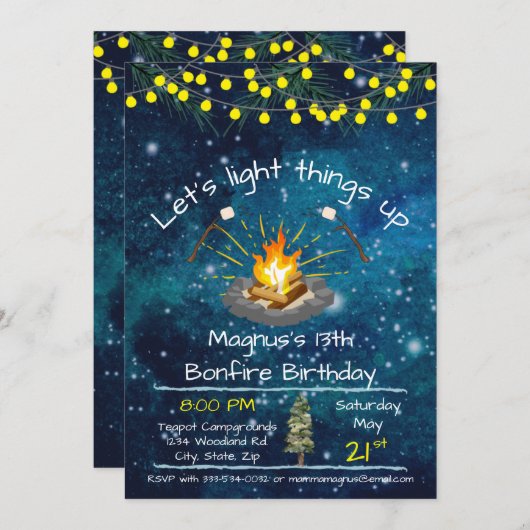 Bonfire Birthday 5x7 Uitnodiging (Voorkant / Achterkant)