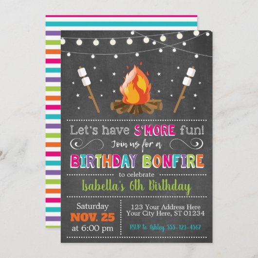 Bonfire Birthday Invitation | Achtertuin, kamperen Kaart (Voorkant / Achterkant)