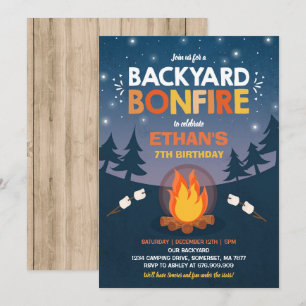 Bonfire Birthday Invitation Bonfire Camping Party Kaart