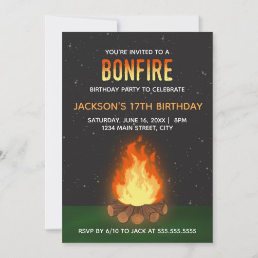 Bonfire Birthday Party Invitation Kaart (Voorkant)