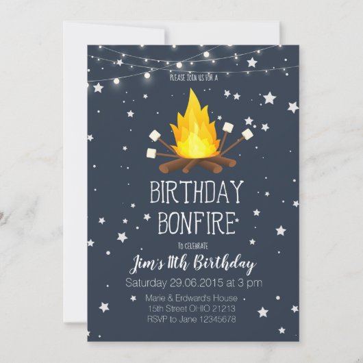 Bonfire Birthday Party Invitation Kaart (Voorkant)