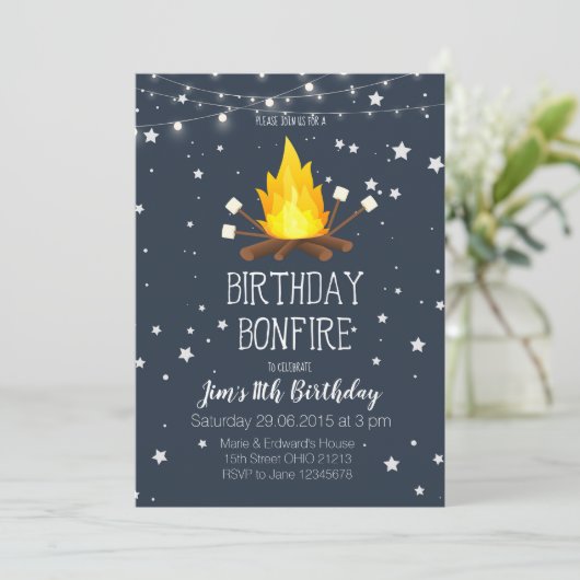 Bonfire Birthday Party Invitation Kaart (Staand voorkant)