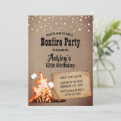Bonfire Birthday Party Rustic Kraft Kaart (Staand voorkant)