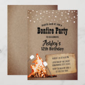 Bonfire Birthday Party Rustic Kraft Kaart (Voorkant / Achterkant)