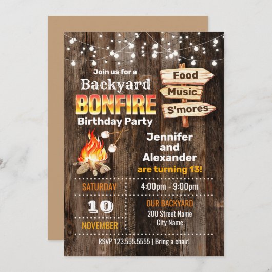 Bonfire Broers en Zussen Verjaardagsfeestje Kaart (Voorkant / Achterkant)